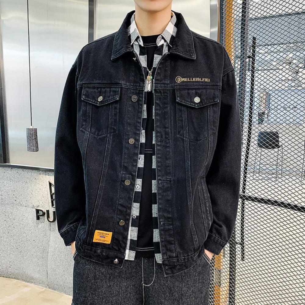 Men's Versatile Denim Jacket for Spring and Autumn, Loose Fit Plus Size Cargo Jacket Denim Casual Streetwear Denim Jacket Men's Daily Wear Outerwear