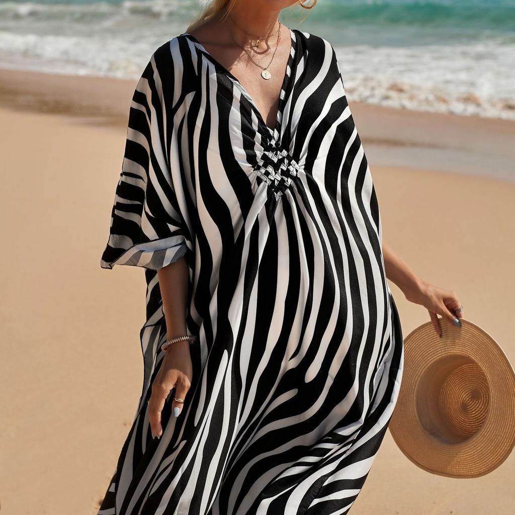 YYFS Женская мода, лето, весна, принт зебры, повседневные платья с длинным рукавом и v-образным вырезом