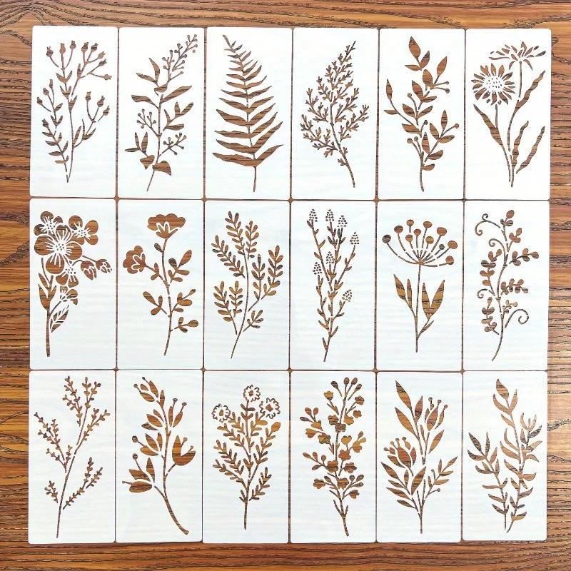 18pcs DIY Floral Painting Stencils,Reusable Plastic Templates for Wood,Paper-Craft Supplies for Spray Painting and Doodling