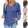 Women's Fashionable Solid Color V-neck Long Sleeved Drawstring Casual Hoodie Top