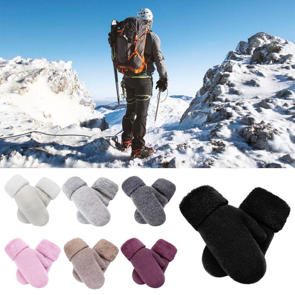 Двухслойные перчатки с закрытыми пальцами, вязаные из шерсти и кашемира, плюшевые варежки для холодной погоды на открытом воздухе