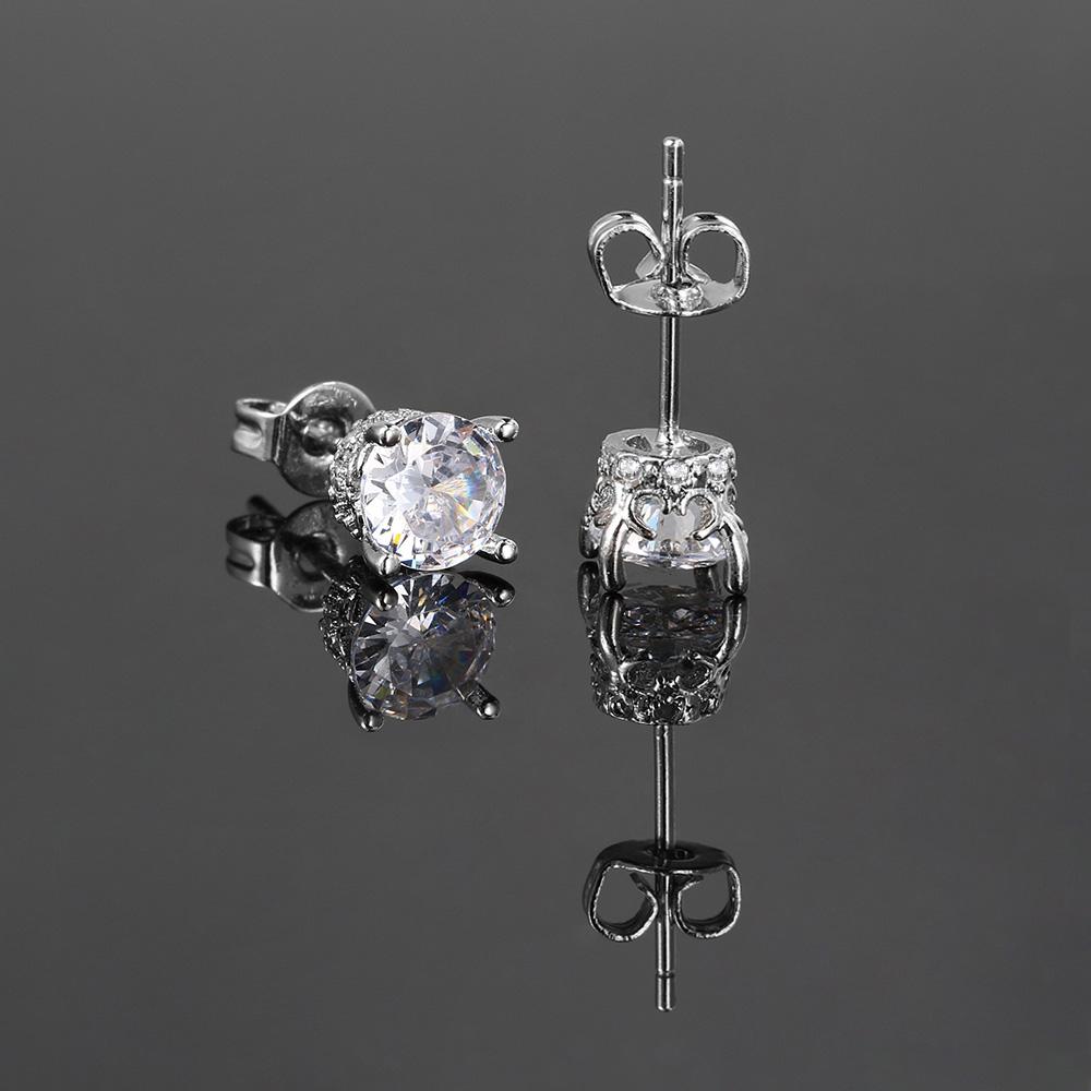 Stud Earrings Unisex Ear Piercing for Men Women 6mm Black Zircon Stylish Simplicity Silver Color Hip Hop Jewelry Gifts Wholesale