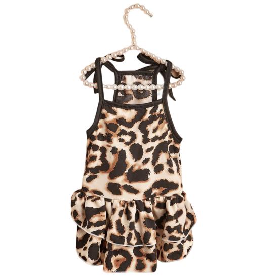 Юбка на подтяжках Двухслойная Рюши по краю Леопардовый принт Летняя Одежда для Китти Наряды для Собак для Улицы