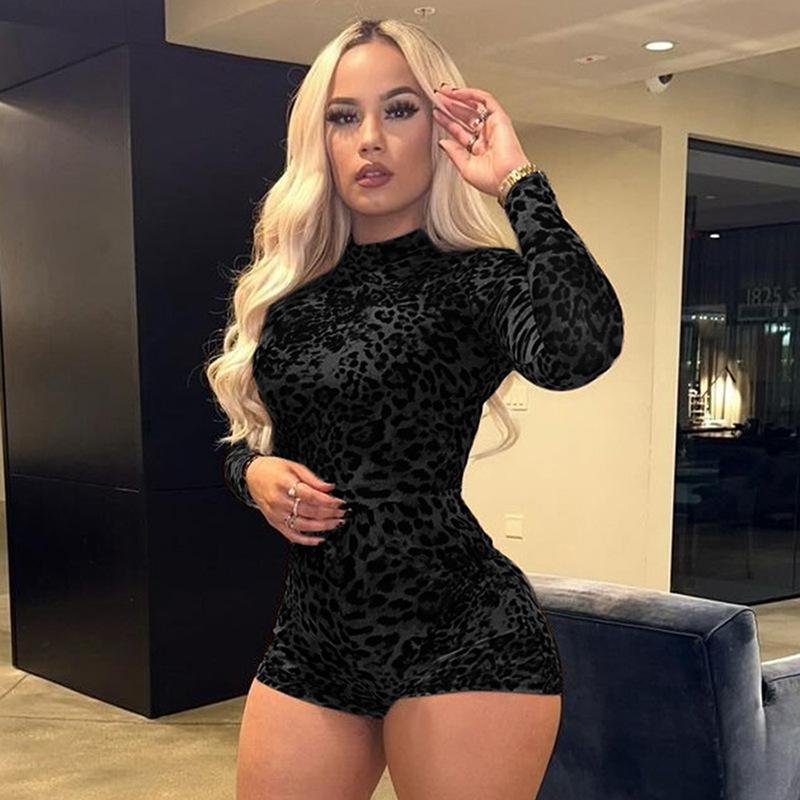 Трендовый женский облегающий комбинезон с длинным рукавом и леопардовым принтом 2024