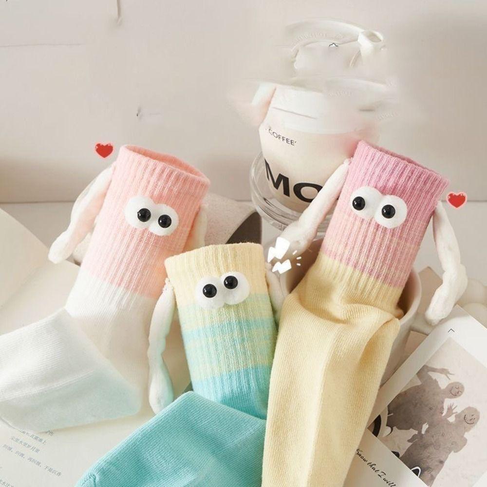 Летние тонкие носки, держащиеся за руки, носки средней длины, милые носки с мультяшными героями