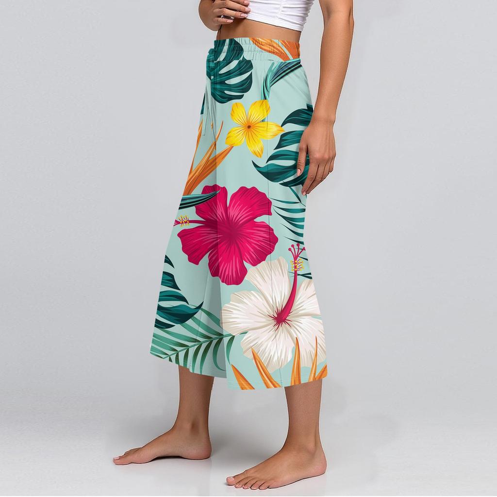 Женские летние повседневные спортивные брюки с высокой талией и принтом, укороченные брюки свободного покроя