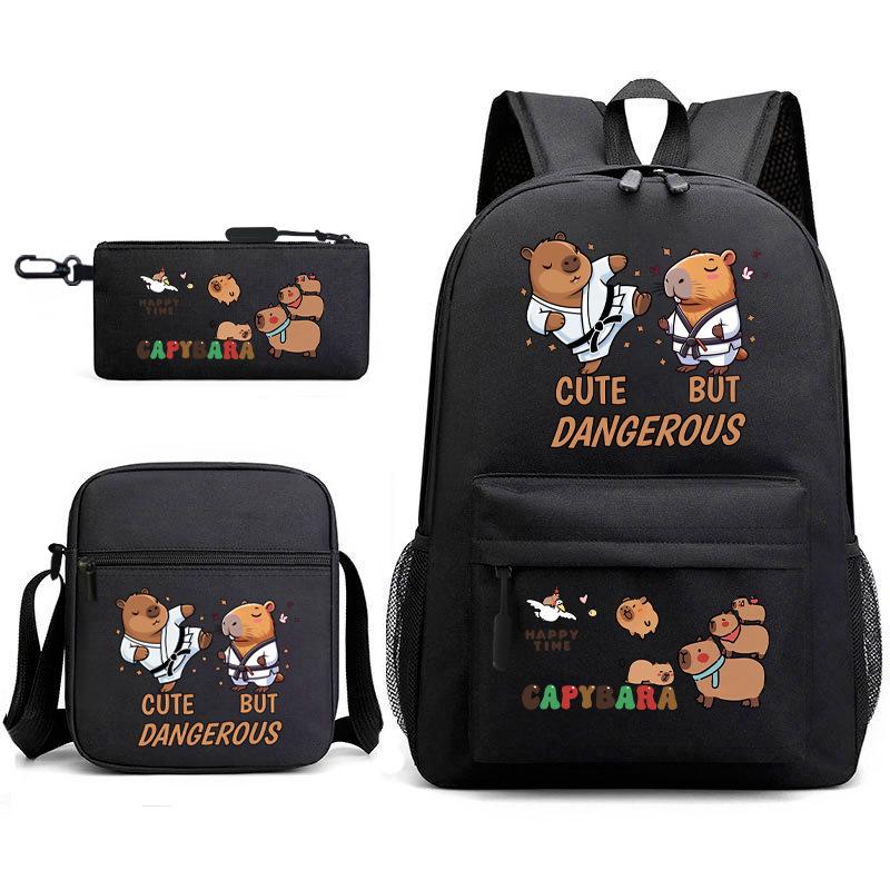 New Kapibara Student School Bag Fashion Popular Backpack Shoulder Bag Pencil Bag Three-piece Set