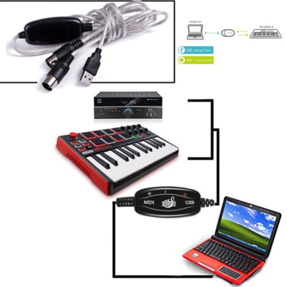 for Keyboard PC for Electric Piano MIDI to USB Cable MIDI Cable Drum Adapter USB IN-OUT Converter