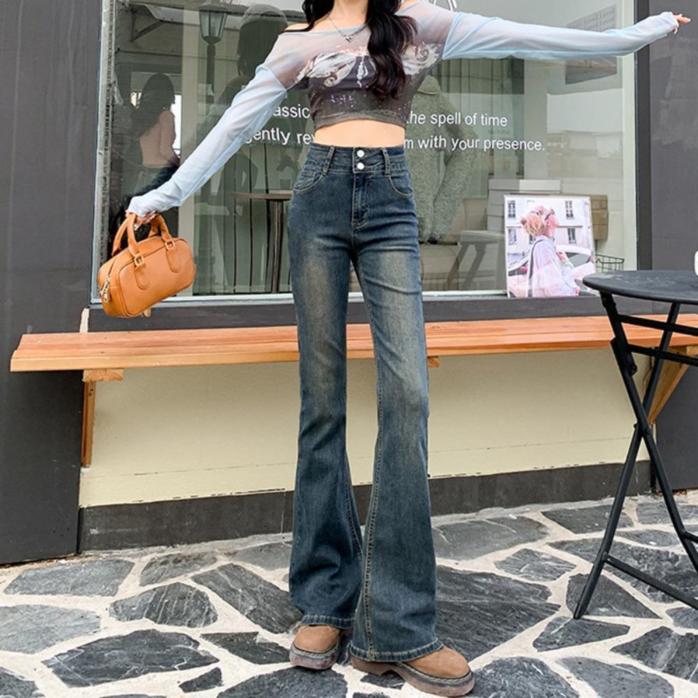 Трендовые уличные джинсы микро-пулл женские весенне-осенние новые с высокой посадкой облегающие, тонкие и расклешенные джинсы