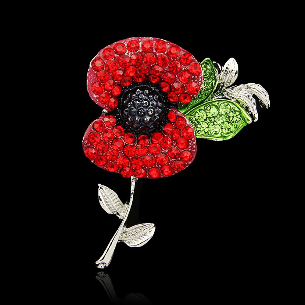 Винтажная хрустальная блестящая брошь со стразами в виде красного мака, броши-булавки для женщин, ювелирные изделия для вечеринок, подарки, аксессуары для одежды