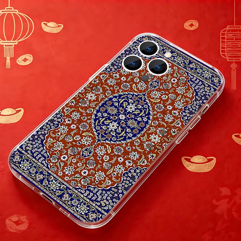 ВИНТАЖНЫЙ Персидский Ковер Узор Прозрачный чехол для iPhone 11 12 13 14 15 16 17 Pro Max Plus X XS XR SE E Mini Защитный Чехол