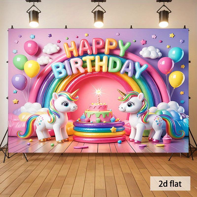 A 2D horizontal banner on the A plane, featuring a single birthday celebration design with a unicorn pattern.