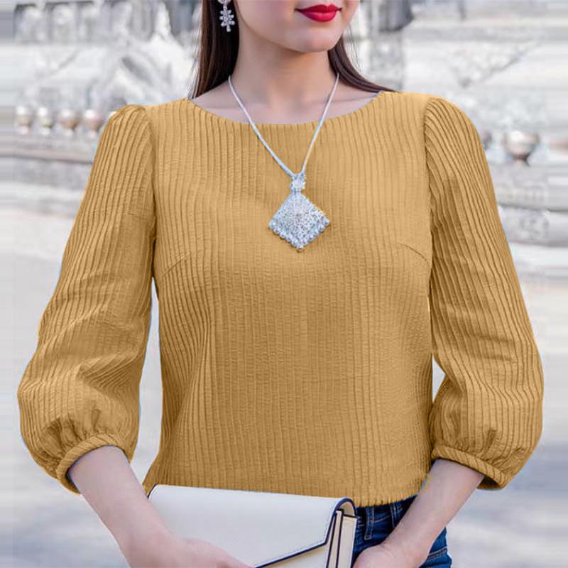 ZANZEA Женская повседневная блузка свободного кроя с круглым вырезом и рукавом 3/4