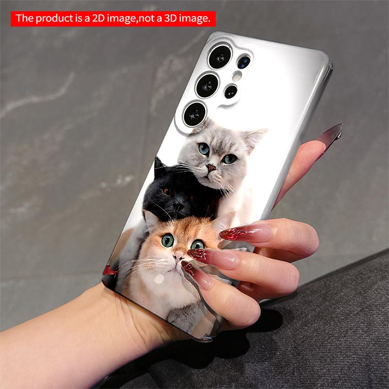 2DFlat Samsung phone case Three Cats Stacked Together on White Background Applicable to Galaxy S22 S23 S24 S25ULTRA S26 A12 A13 A14 A15 A16
