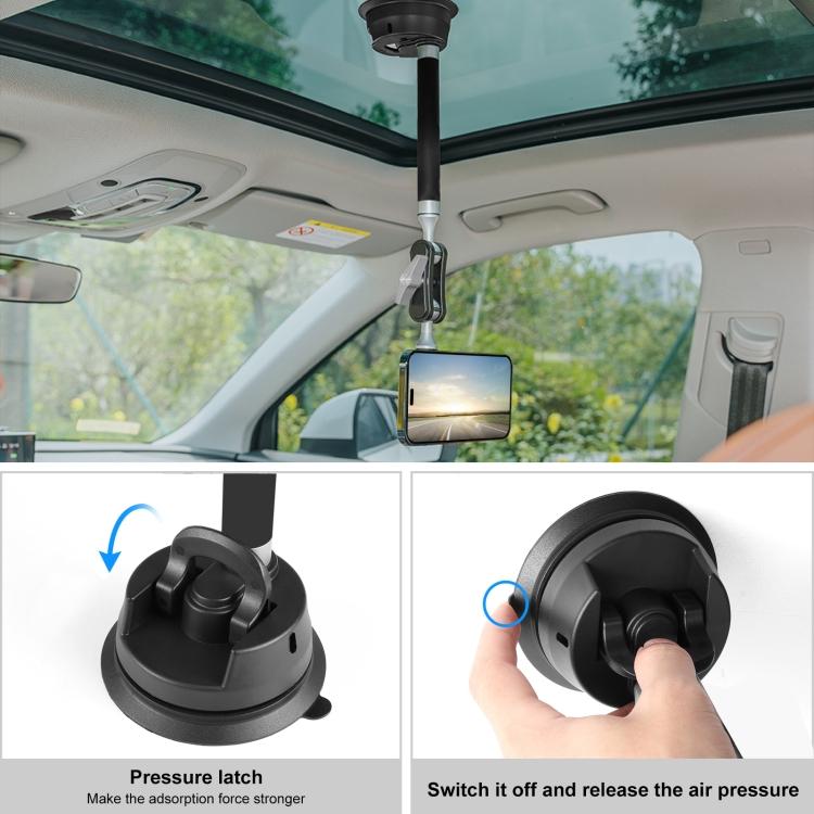 PULUZ Автомобильный держатель для телефона и планшета на присоске с магнитным креплением и зажимом для телефона (черный)