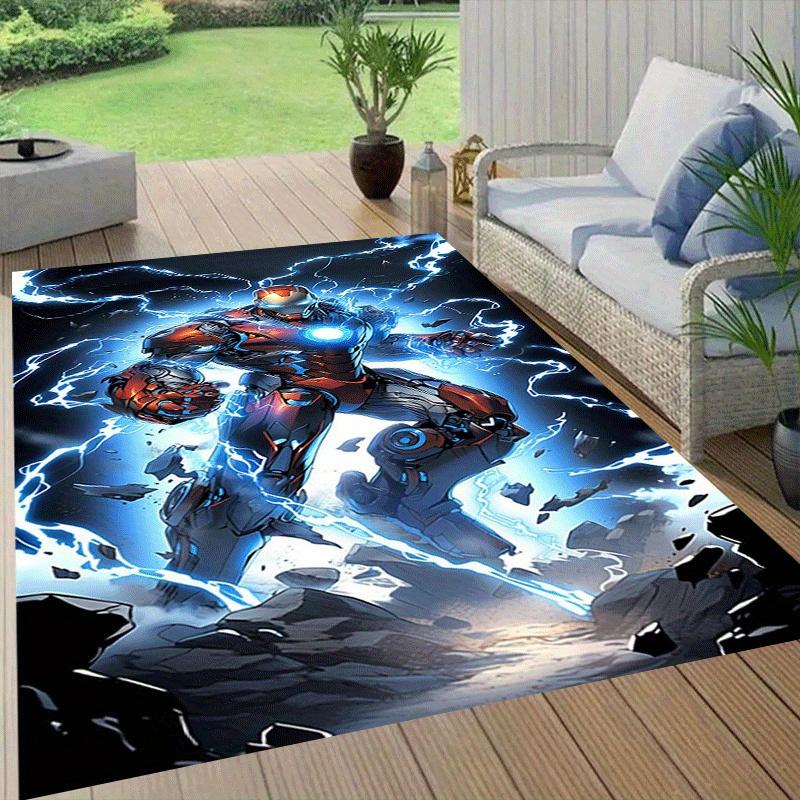 1pc Iron Man Pattern Area Rug Soft Flannel Floor Mat for Living Room, Office, Bedroom, Outdoor and Camping, Sofa Coffee Table Floor Mat, Dec