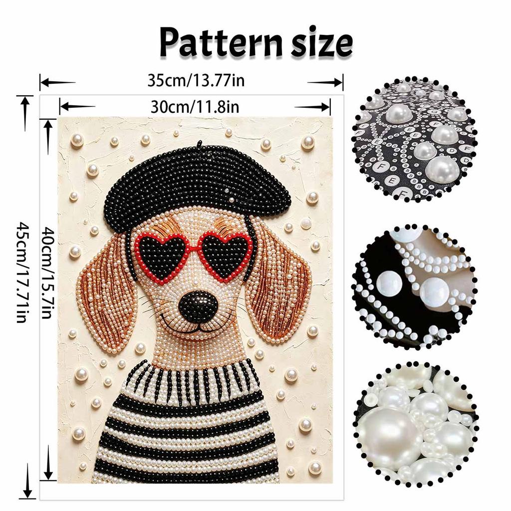 DIY Colorful Pearl Diamond Painting Cute Dog With Sunglasses Kit Pearl Decoration Office Wall Decor