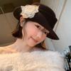 Floral Hepburn Style Topper Hat Lace Women Fisherman Hat Black Knitted Hat  Photography Decoration