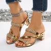 2024 Summer New Women's Sandals and Slippers with Sexy Party Shoes Women Slip-On Open Toe Rhinestones High Heels Sandalias Mujer