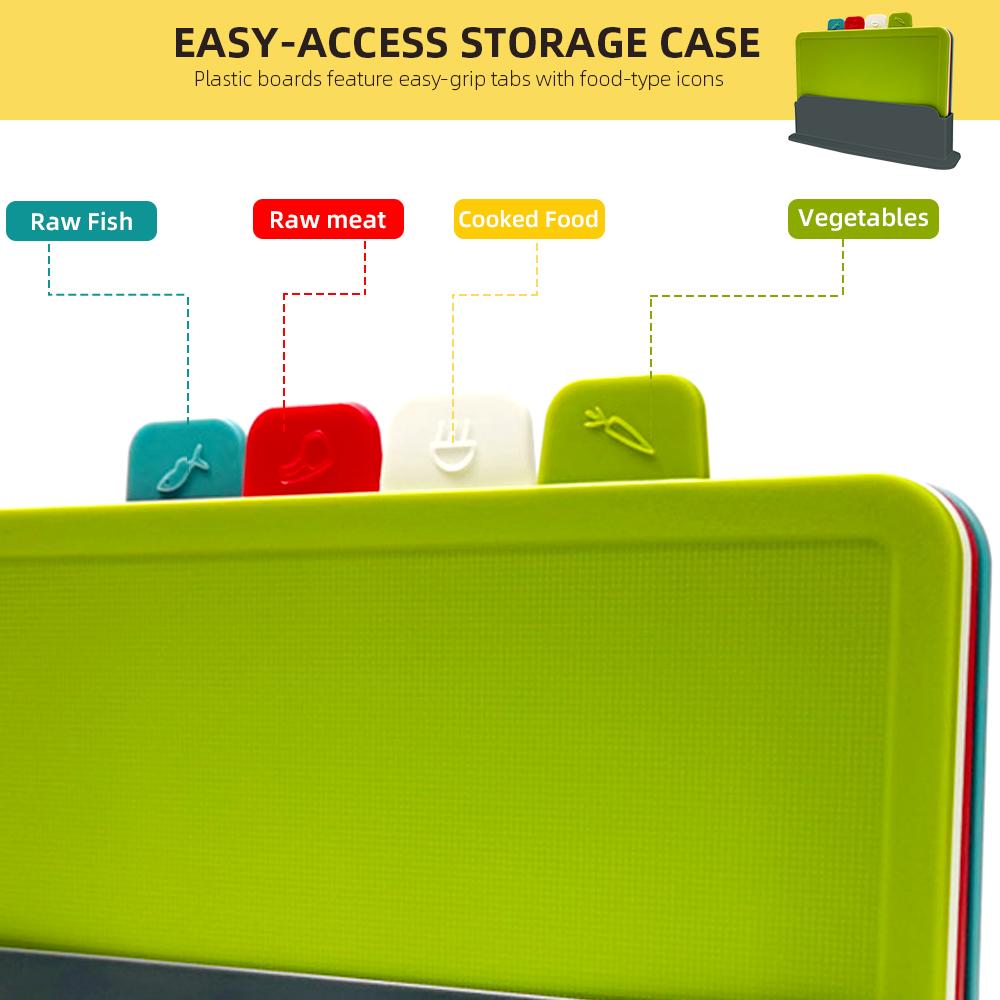 Cutting Boards with Holder 4pcs Sets for Kitchen Non-Slip Anti Bacterium Plastic Chopping Block Plastic Dishwasher Safe Chrismas