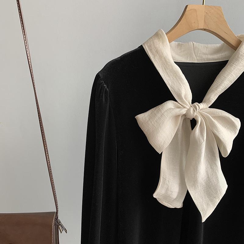 Оранжевая бархатная блузка в винтажном французском стиле от Zhi для женщин - Коллекция Осень 2024