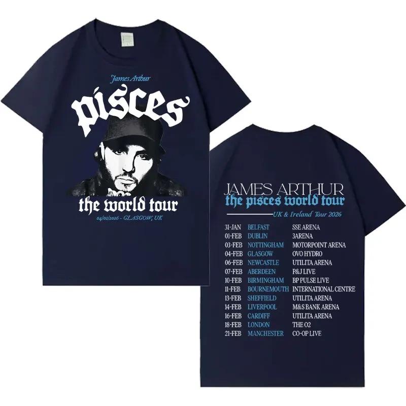 Футболка рэпера Джеймса Артура 2026 Футболка Pisces World Tour Унисекс Модная футболка с коротким рукавом Свободная Удобная Уличный стиль