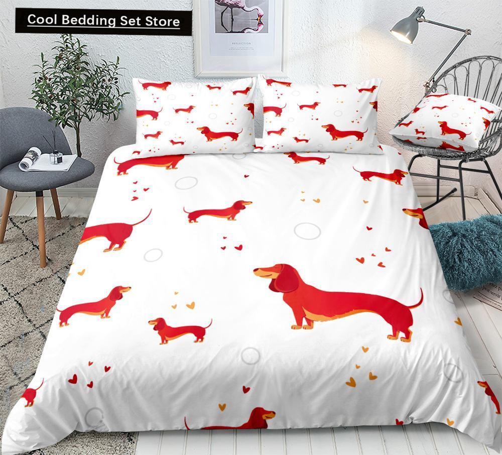 Такса Собака King Queen Пододеяльник Мультфильм Питомец Щенок Постельное белье Колбаса Собака Пододеяльник Милый Животный Полиэстер Одеяло Покрывало