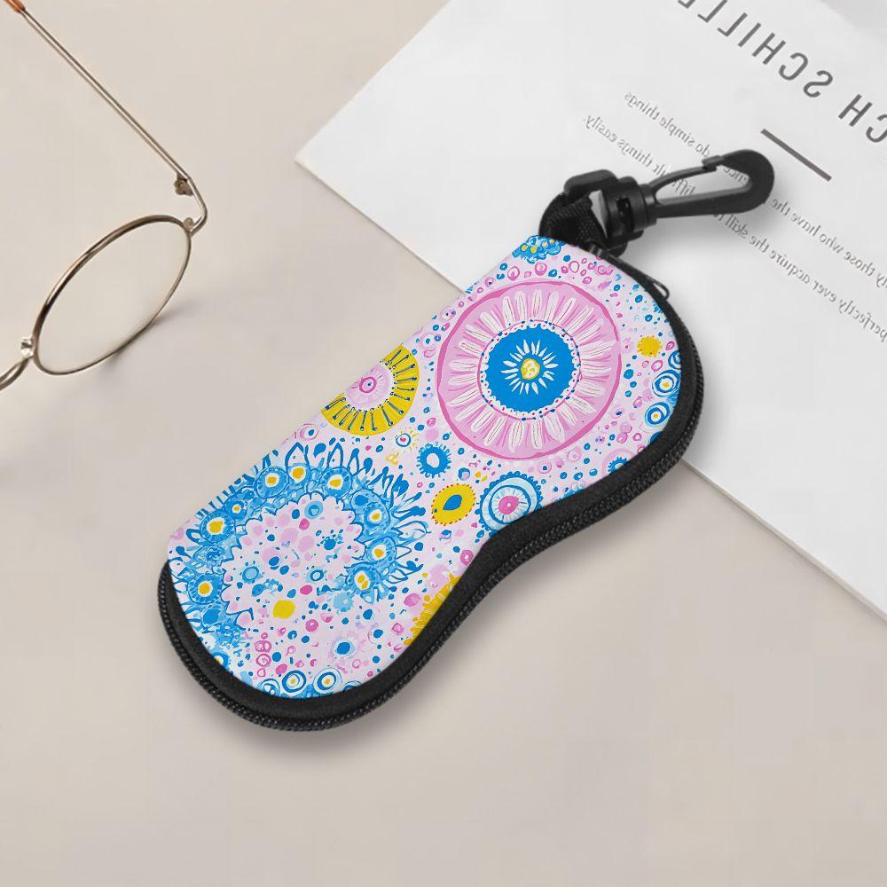 2D-Colorful Floral Pattern Protective Glasses Case, Watercolor Mandala Print Sunglasses Case, Portable Lightweight Eyewear Pouch Holder for Women Trav