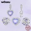925 Sterling Silver Sparkling Love Cubic Zirconia Infinite Love Bead Double Hearts Interlock Pendant Charms for Women Jewelry