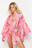 Women's Fashion New Kimono&Kaftan Floral Pattern Belted Mini Woven KimonoKaftan