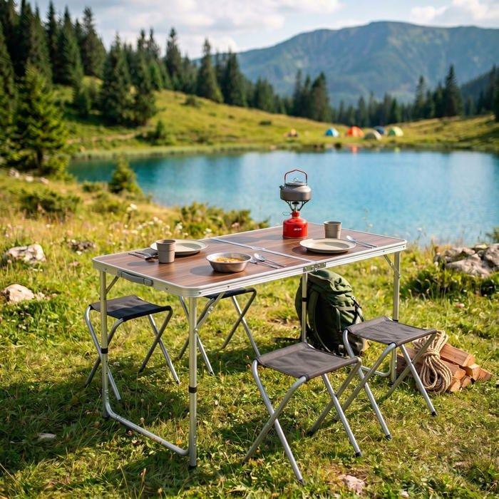 Ensemble camping pliant - SPRINGOS - CS0178 - Hauteur réglable 3 niveaux - Format valisette - 4 chaises pliantes