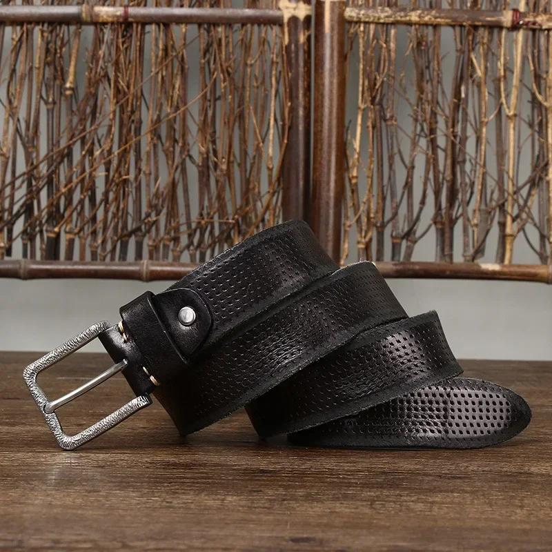 3,8 см чистая коровья кожа высокого качества ремни из натуральной кожи для мужчин фирменный ремень мужской пряжка из нержавеющей стали модные винтажные джинсы ковбой