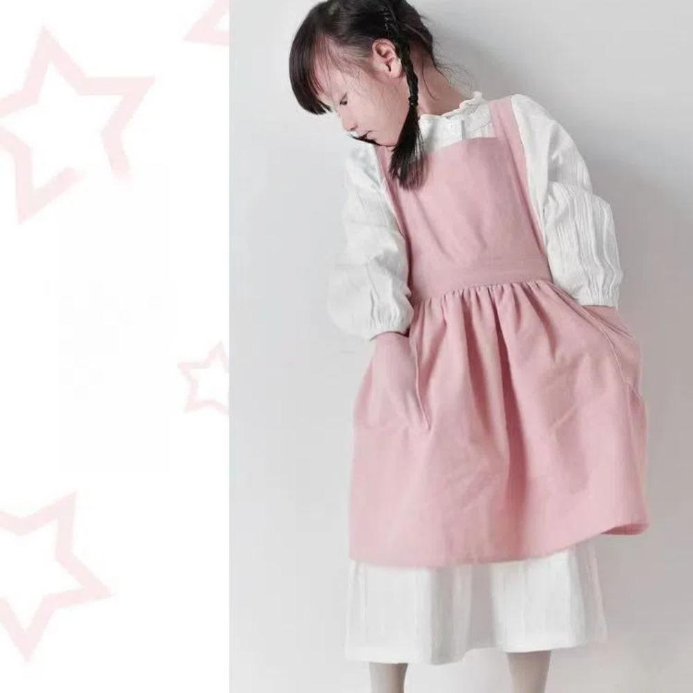 Кавайное детское платье-фартук в японском стиле, хлопковое, однотонное, кофейное, с мягкой перекрестной спинкой, садовые комбинезоны для рисования, выпечки