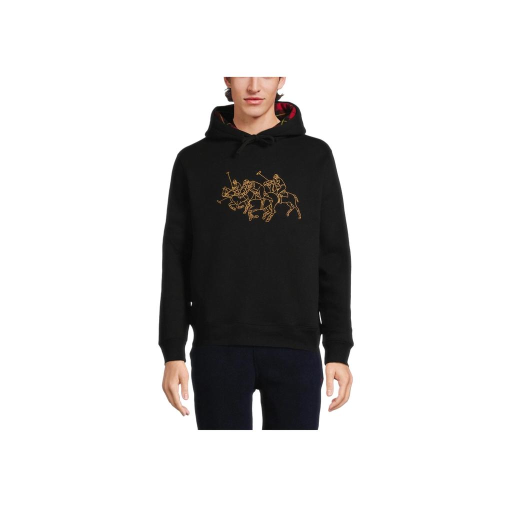 Polo Ralph Lauren Узорный Пуловер с капюшоном и вышивкой цифры со спущенным плечом и длинным рукавом Мужской свитшот Черный 710926119-001