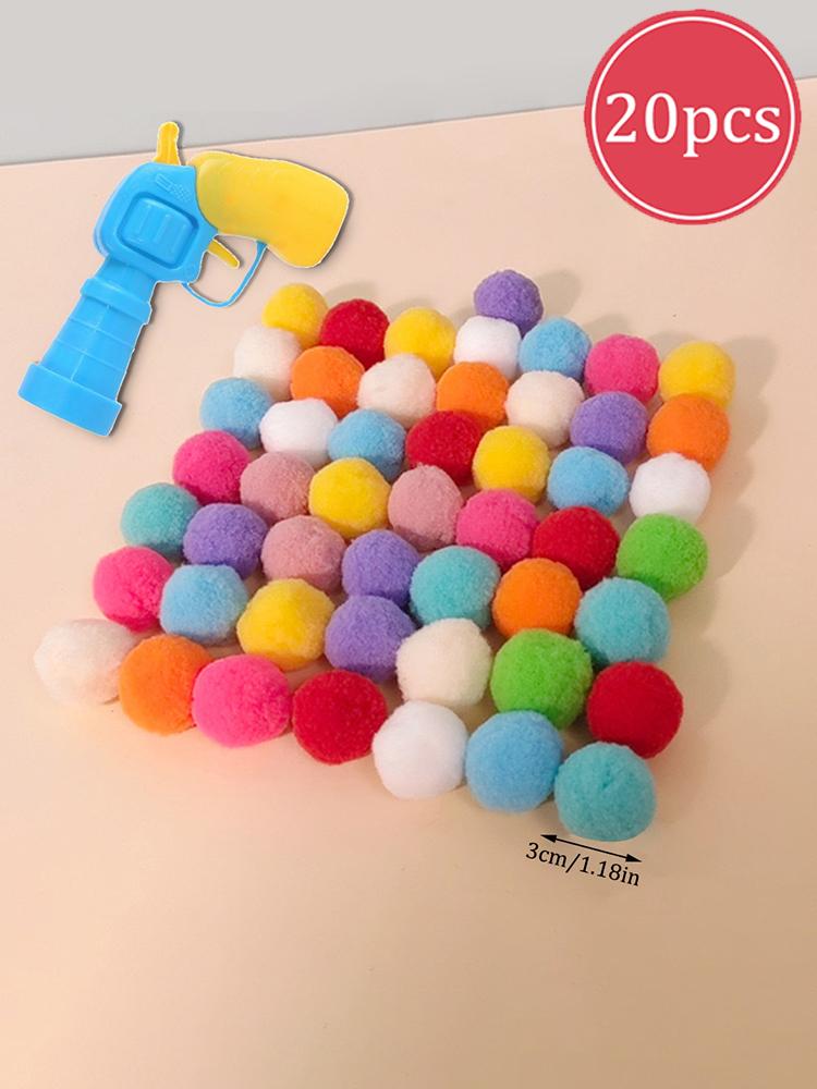 20PCS Cat Toy Interactive High Fun Toy Gun Plush Ball Firing Gun Silent Polyester High Bounce Ball Fun Cat Stick