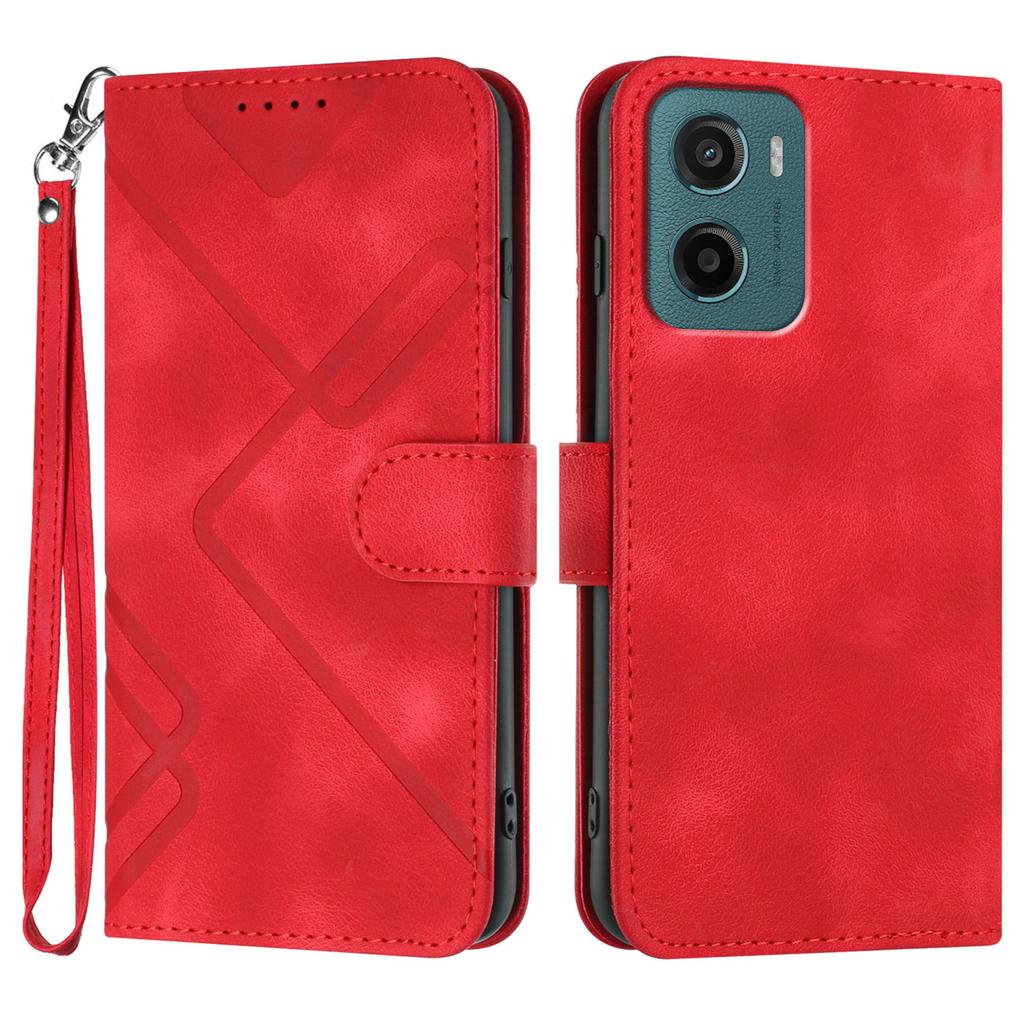 For Motorola Moto E15 4G/Motorola Moto G05 4G Wallet Case Line Imprinted PU Leather Phone Cover with Strap