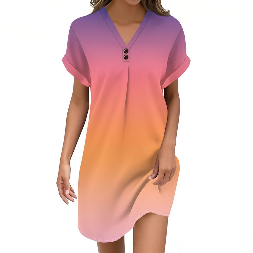 Женский модный джемпер с V-образным вырезом и градиентным принтом, повседневное платье на пуговицах