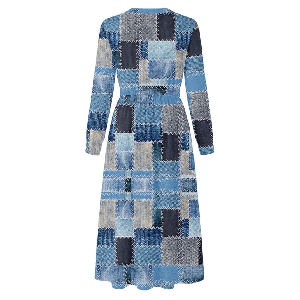 Платье для женщин длинное бохо пляжное платье элегантное макси-платье V-образный вырез длинный рукав платье с карманами