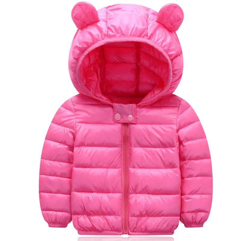Милое пуховое пальто для мальчиков и девочек, теплая толстая куртка на молнии с капюшоном и ушками животных, зимняя верхняя одежда для малышей