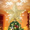 Christmas Tree Topper Decor 3D Glitter Star LED Rotating Snowflake Projector Christmas Tree Ornaments Holiday Party Hanging Lamp