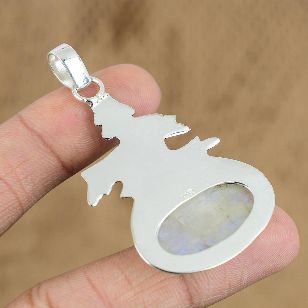 Подвеска с натуральным радужным лунным камнем из стерлингового серебра 925 пробы, индийские украшения