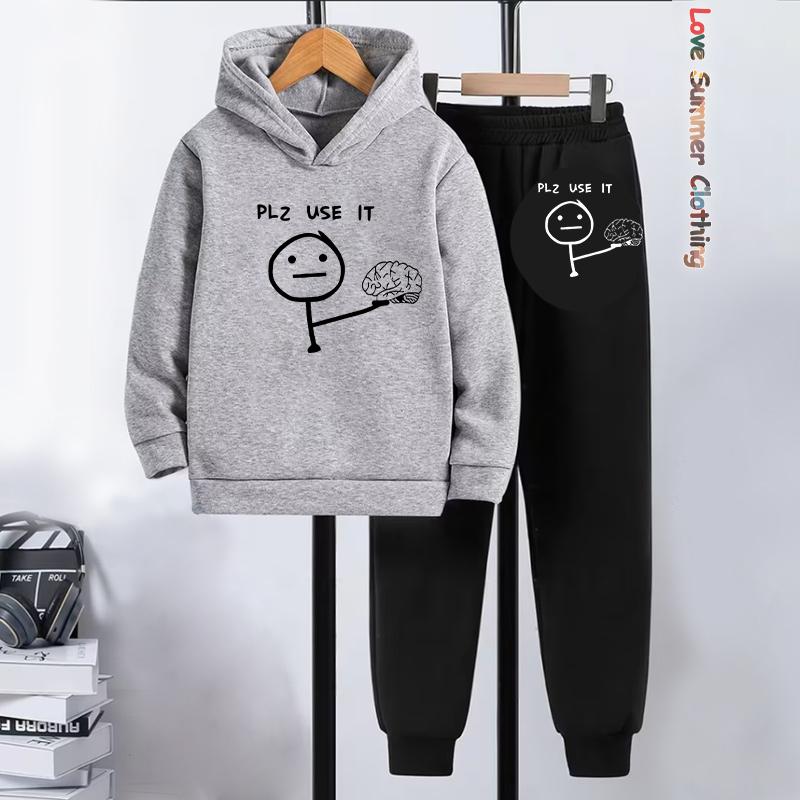 2 шт. Комплект толстовки и джоггеров для мальчиков на футбольную тематику с принтом футбольного мяча, динамичная спортивная одежда для игры, зимние наряды для футбольных тренировок