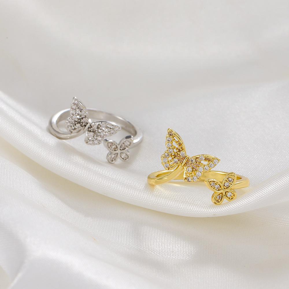 Элегантное медное кольцо-бабочка с геометрическим узором из бриллиантов - регулируемое для женщин
