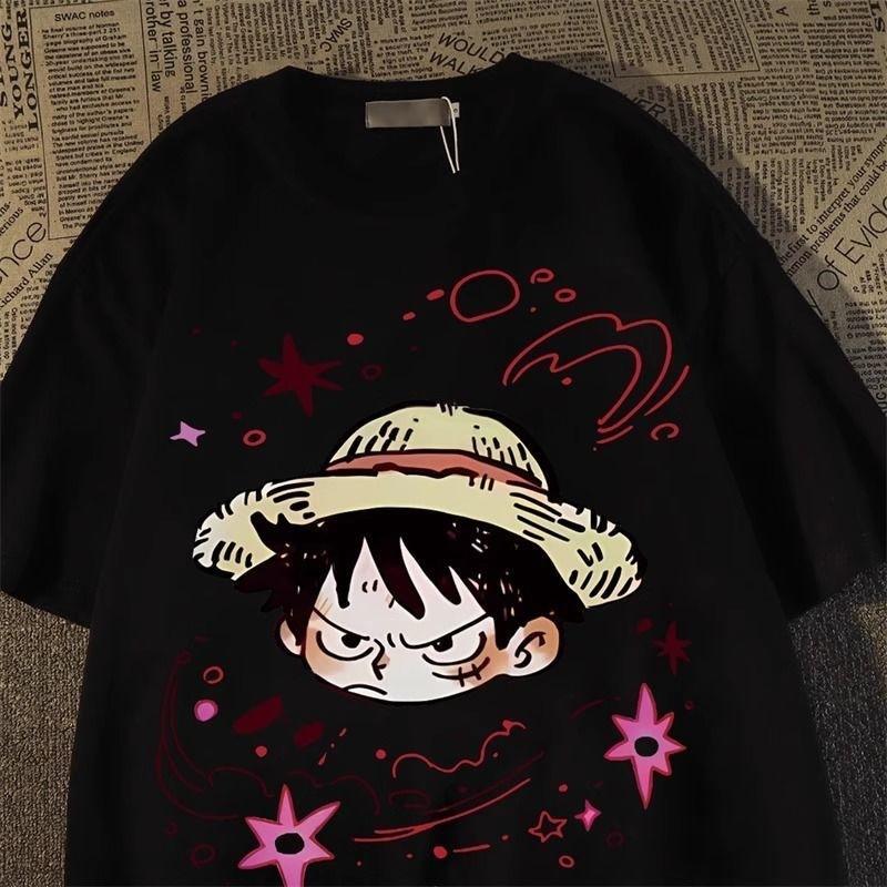 2026 Summer ONE PIECE Weird Luffy Printed Loose Shortsleeved Cotton Tshirt Tide Pure Cotton Unisex Parentchild Clothing Y2k