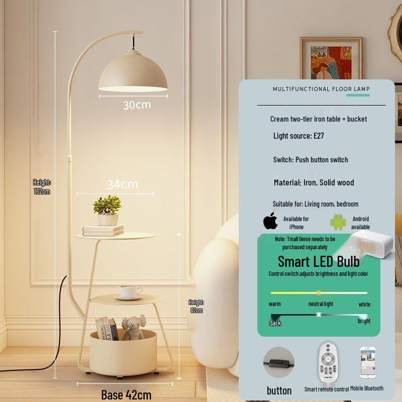 Напольный светильник в античном стиле со стеллажом для хранения и журнальным столиком для гостиной или спальни