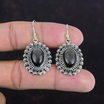 Серьга из серебристого обсидиана, серьга из стерлингового серебра 925 пробы, серьги из драгоценных камней ручной работы, винтажные украшения, подарки на годовщину, серьга в уникальном стиле