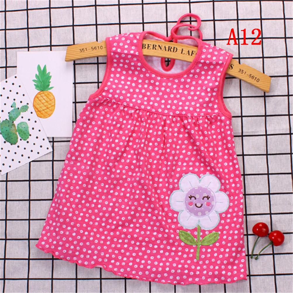 Newborn Baby Cotton Dress Regular Sleeveless A-Line Girl Dresses 0-24 Months