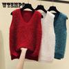 Женский весенне-осенний элегантный жилет с v-образным вырезом, однотонный свитер без рукавов, зимний свободный яркий шелковый вязаный пуловер с кисточками
