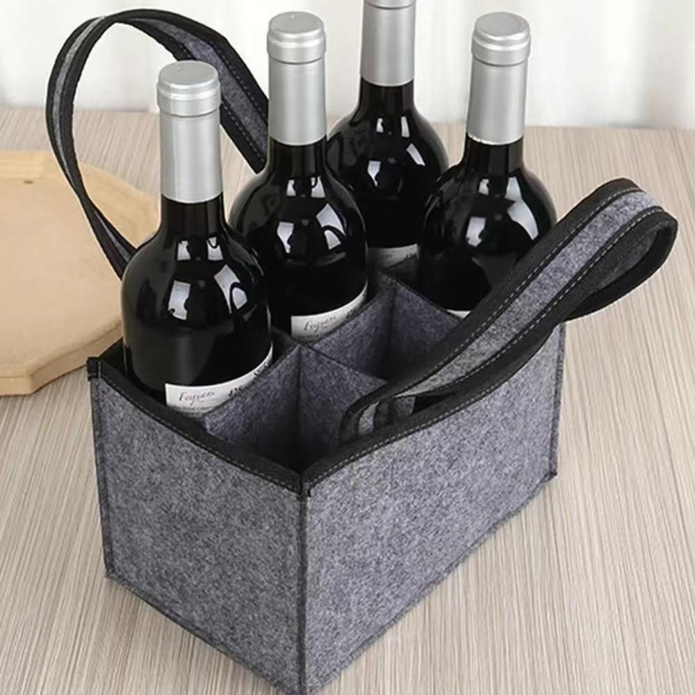 6 Compartments Wine Bottle Carrier with Handle Wine Tote Bag Lightweight Felt Bottle Holder Travel