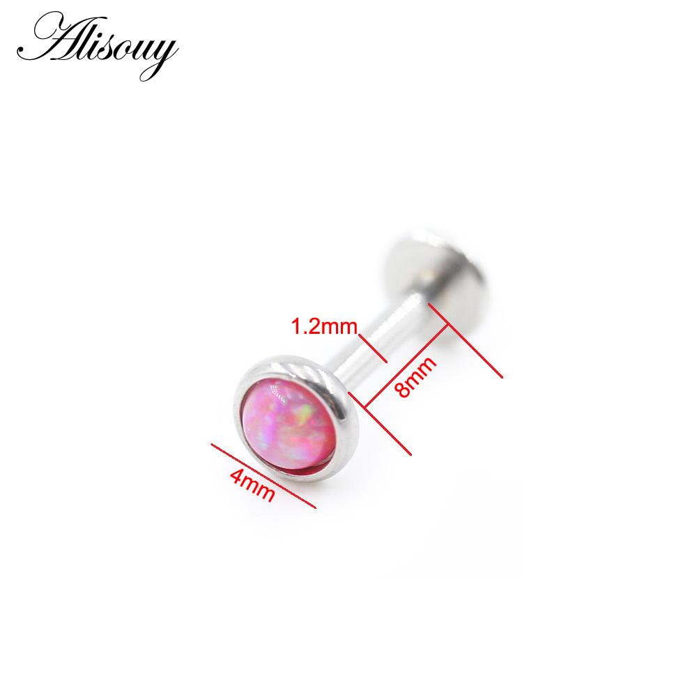 Alisouy 1PC Stainless Steel Opal Stone Labret Lip Tongue Rings Ear Tragus Helix Cartilage Stud Earrings Piercing Body Jewelry